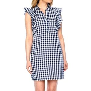 R&K Plaid Navy Flutter Sleeve Shift Dress Sz 14